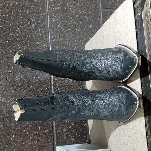 BLACK BOOTS COWGIRL GRETA BY ARANGO WESTERN POINTED TOE OSTRICH BOTAS - Picture 3 of 14
